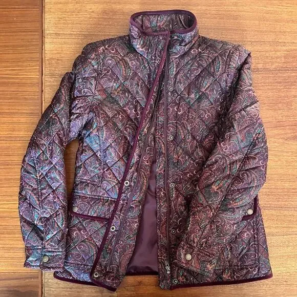 Talbots Quilted Jacket Sz XS Womens Paisley Maroon Purple Snap Zip Lightweight - Picture 10 of 10